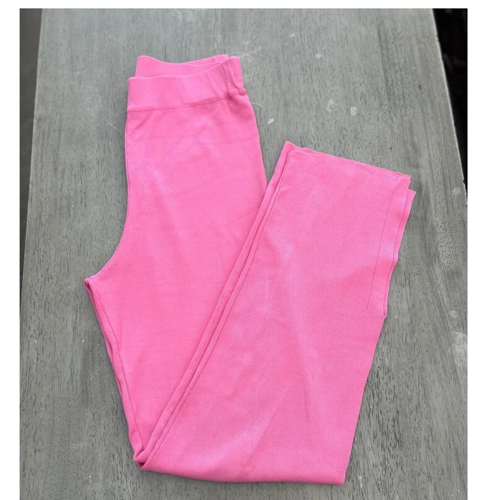 Zara Girls Pink Knit Wide Leg Pants Elastic Waist Side Slit Size S